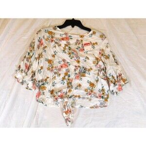 Elodie Women's Cropped Tie Front Floral Blouse  L  Off White Multi